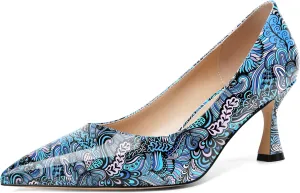 AMBELIGHT Womens Solid Office Dress Slip On Patent Pointed Toe Stiletto Mid Heel Pumps Shoes 2.5 Inch