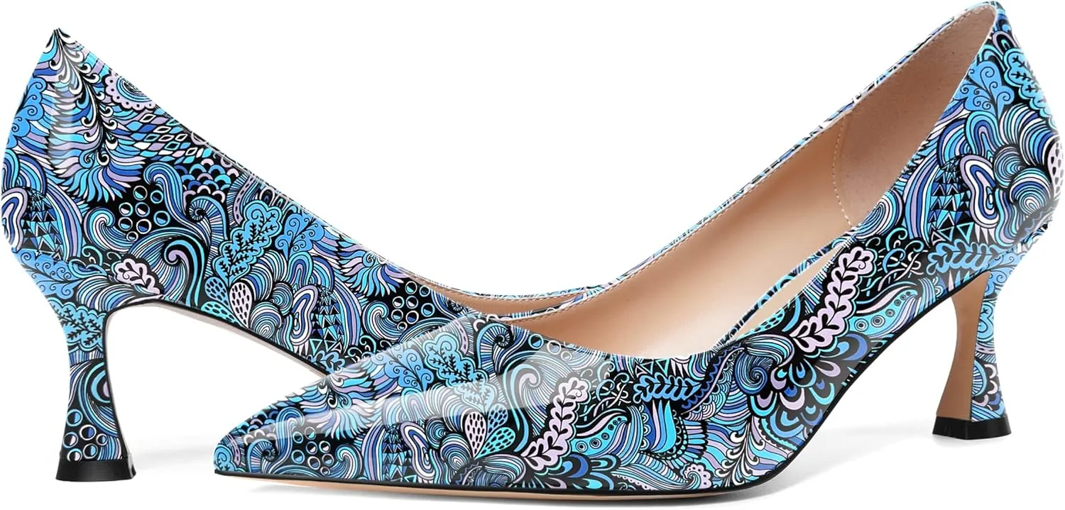 AMBELIGHT Womens Solid Office Dress Slip On Patent Pointed Toe Stiletto Mid Heel Pumps Shoes 2.5 Inch
