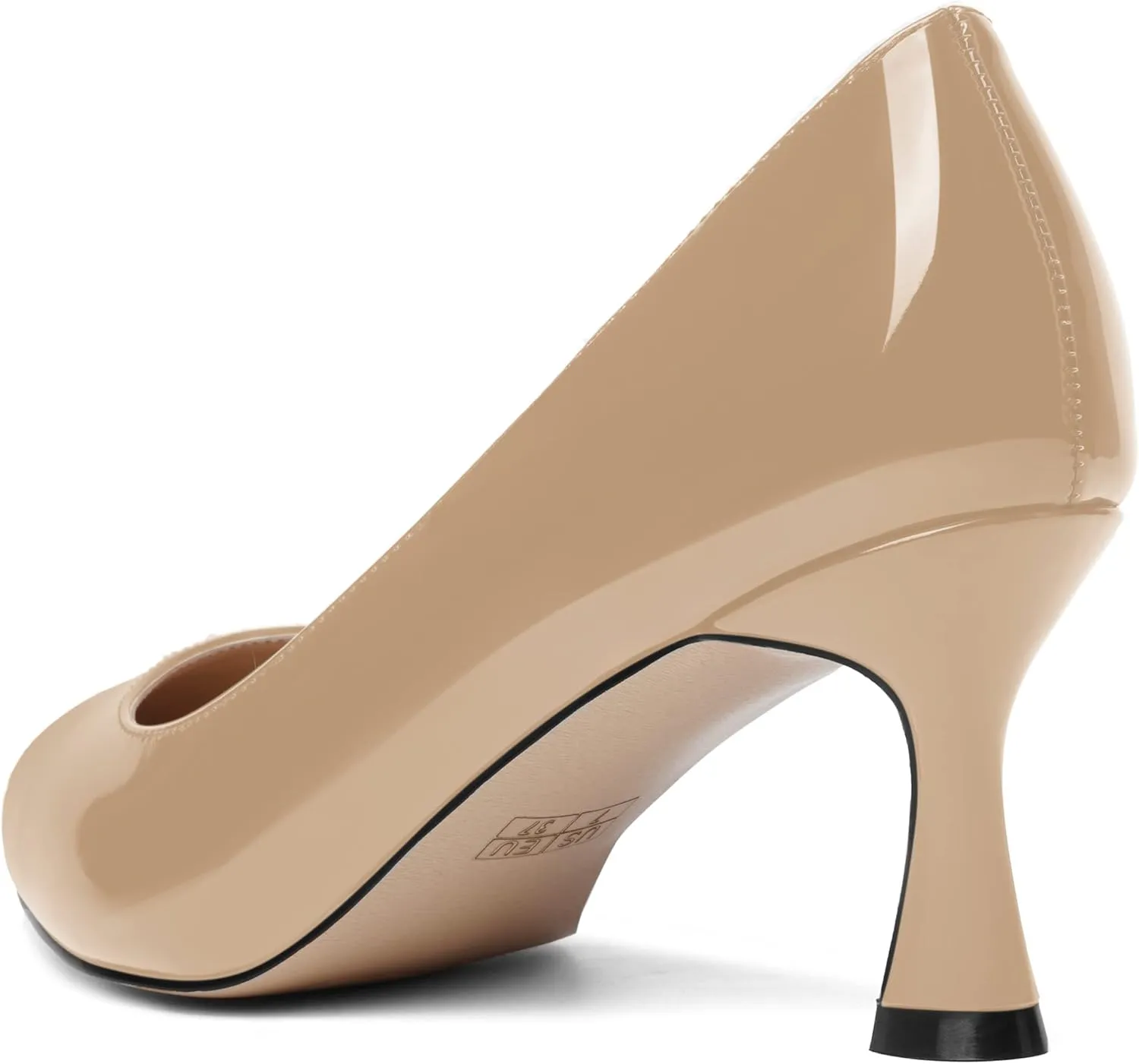 AMBELIGHT Womens Solid Office Dress Slip On Patent Pointed Toe Stiletto Mid Heel Pumps Shoes 2.5 Inch