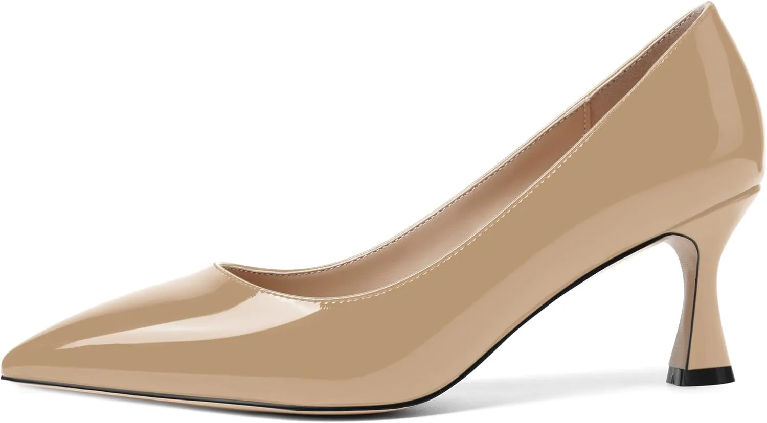 AMBELIGHT Womens Solid Office Dress Slip On Patent Pointed Toe Stiletto Mid Heel Pumps Shoes 2.5 Inch