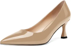 AMBELIGHT Womens Solid Office Dress Slip On Patent Pointed Toe Stiletto Mid Heel Pumps Shoes 2.5 Inch