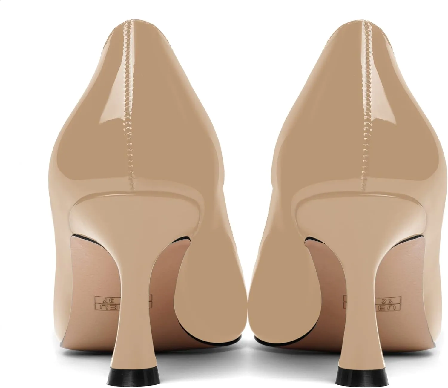 AMBELIGHT Womens Solid Office Dress Slip On Patent Pointed Toe Stiletto Mid Heel Pumps Shoes 2.5 Inch