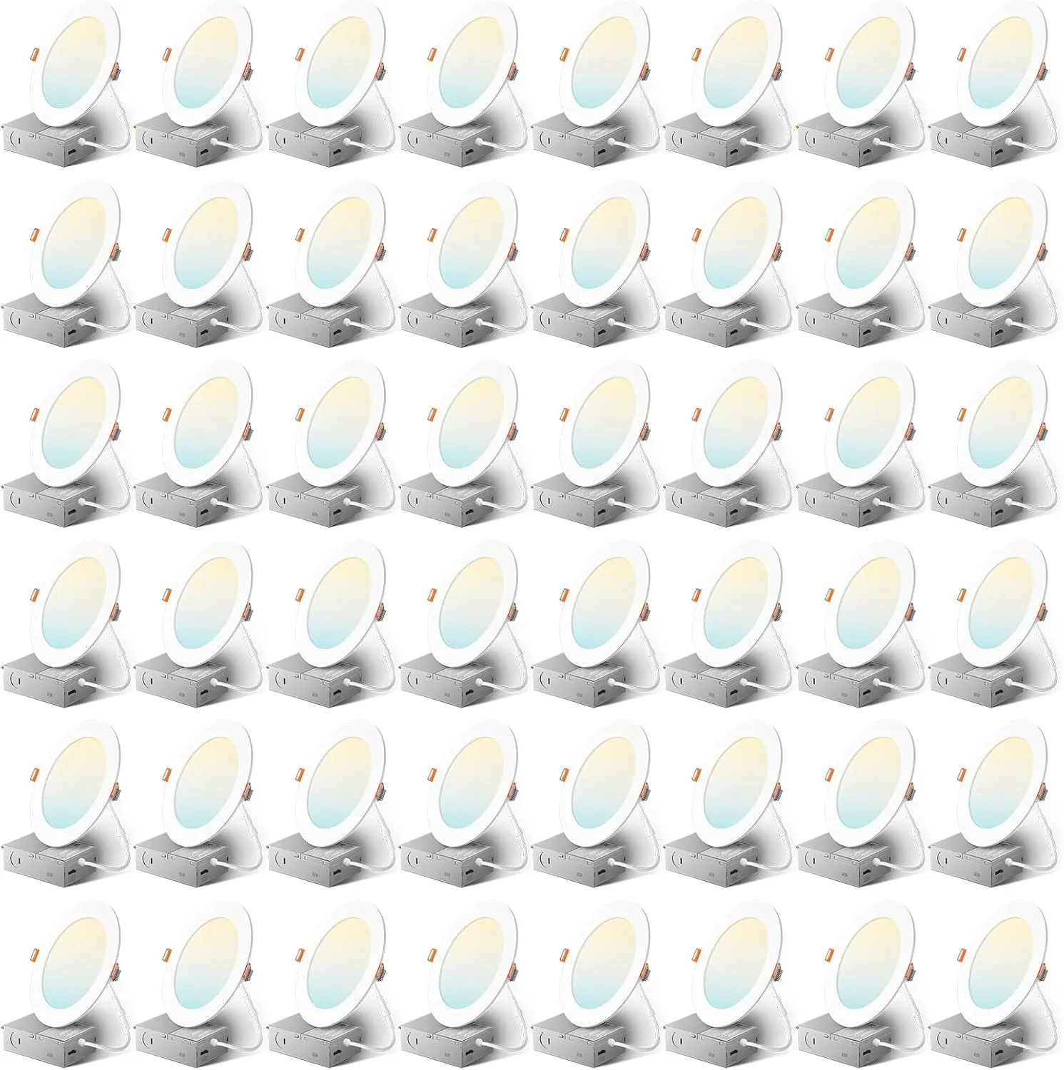 Amico 48 Pack 6 Inch 5CCT Ultra-Thin LED Recessed Ceiling Light with Metal Junction Box, 2700K-5000K Selectable, 12W Eqv 110W, Dimmable Canless Wafer Downlight with Plastic Trim, 1050 Lumens -ETL&FCC