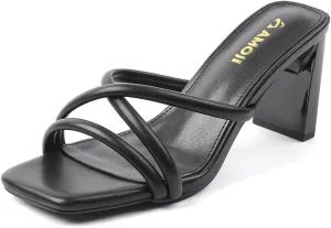 Amoji Women 3 Inch Slip On Heels Lady Heeled Sandal 332