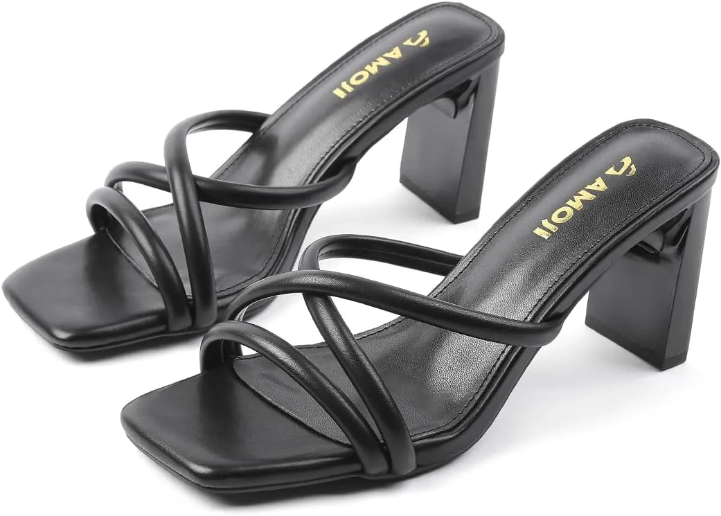 Amoji Women 3 Inch Slip On Heels Lady Heeled Sandal 332