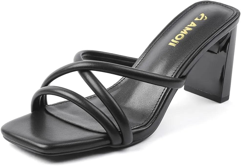 Amoji Women 3 Inch Slip On Heels Lady Heeled Sandal 332