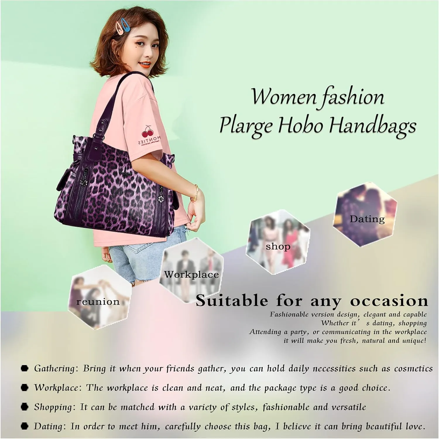Angel Kiss Handbags for Womens Top-Handle Hobo Purse Roomy Casual Shoulder Bags PU Tote Satchel Purse for Women