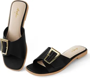 Ankis Black White Brown Women's Flat Sandals Comfortable Flat Sandals for Dressy Summer Women's Slide Sandals