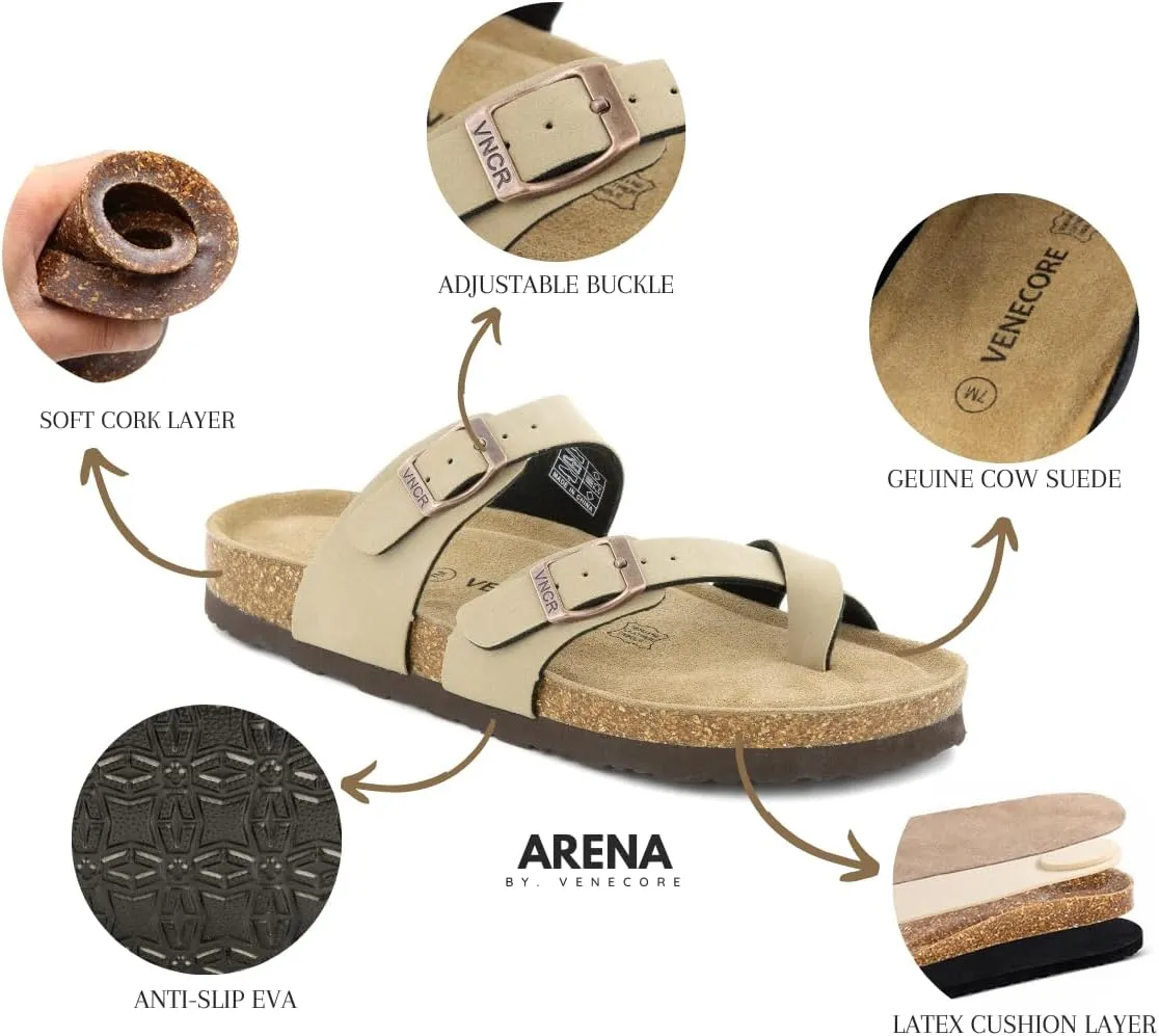 Arena Cork Sandals for Women – Cork Sandals Women’s Summer Shoes – Comfortable Slide Sandals