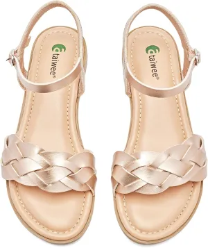 Ataiwee Women's Slide Flat Sandals - Comfortable Slip On Plait Toe Thong Strappy Spring Summer Shoes.