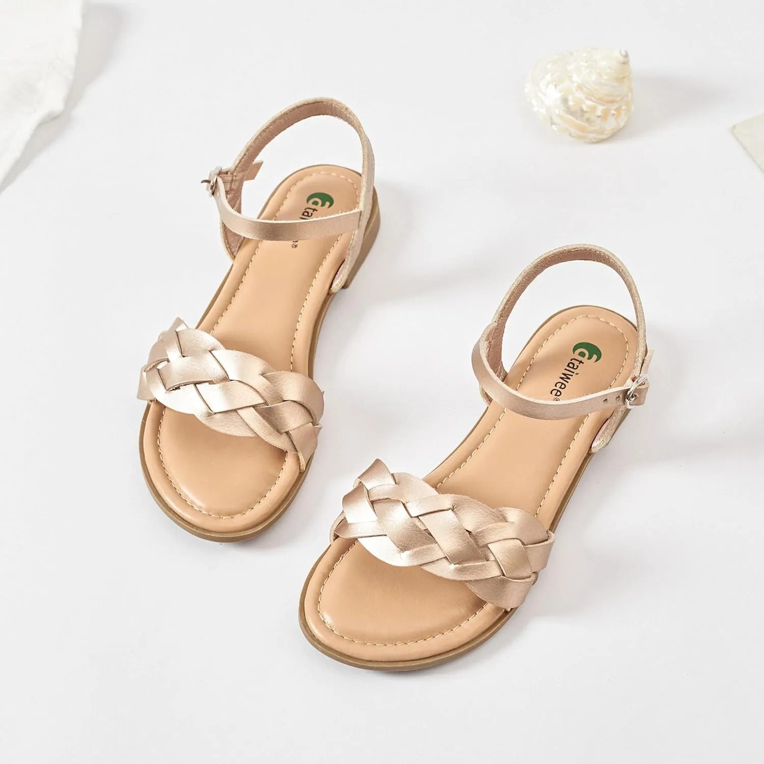 Ataiwee Women's Slide Flat Sandals - Comfortable Slip On Plait Toe Thong Strappy Spring Summer Shoes.