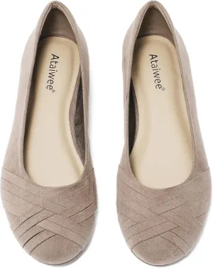 Ataiwee Women's Wide Width Flats Shoes - Casual Comfortable Round Toe Plus Size Ballet Shoes.