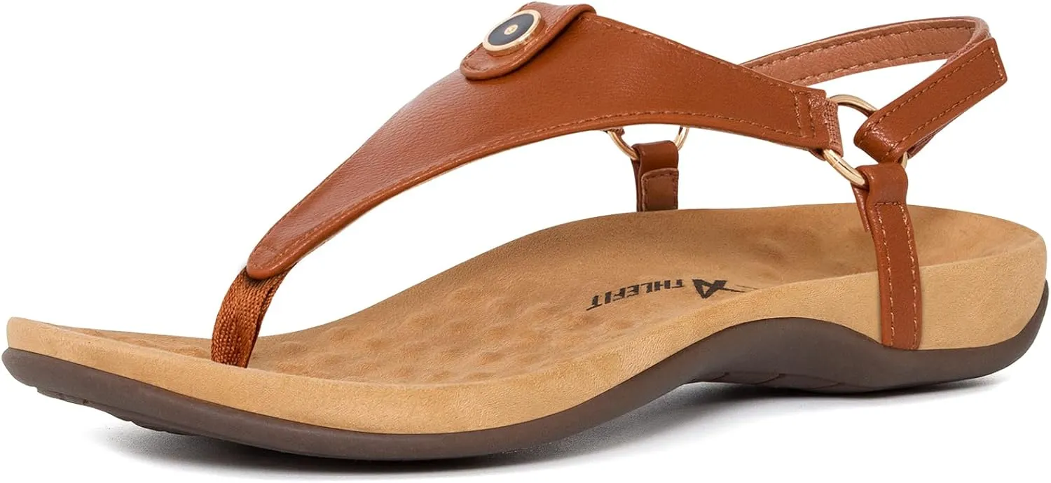 Athlefit Women's Comfortable Orthopedic Sandals Thong Dressy T-Strap Orthotic Casual Summer Arch Support Sandals