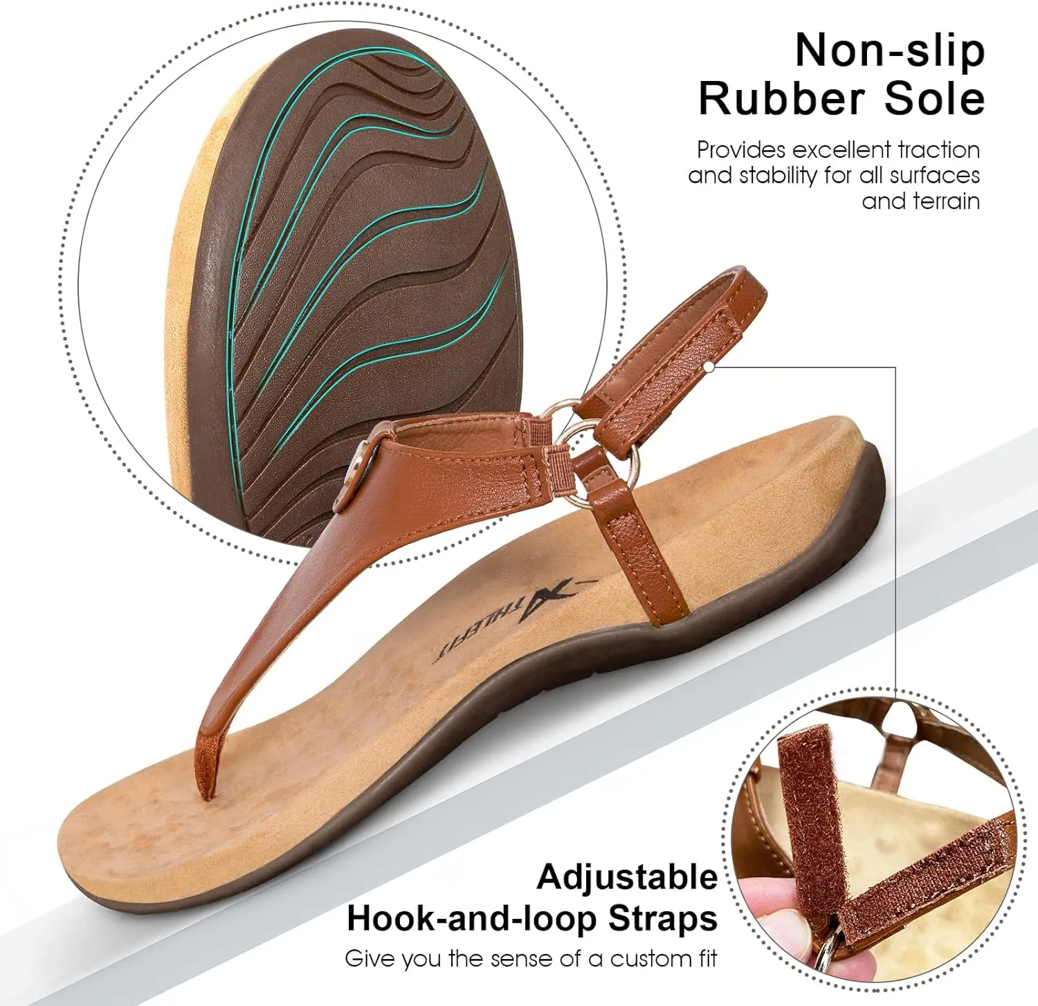 Athlefit Women's Comfortable Orthopedic Sandals Thong Dressy T-Strap Orthotic Casual Summer Arch Support Sandals