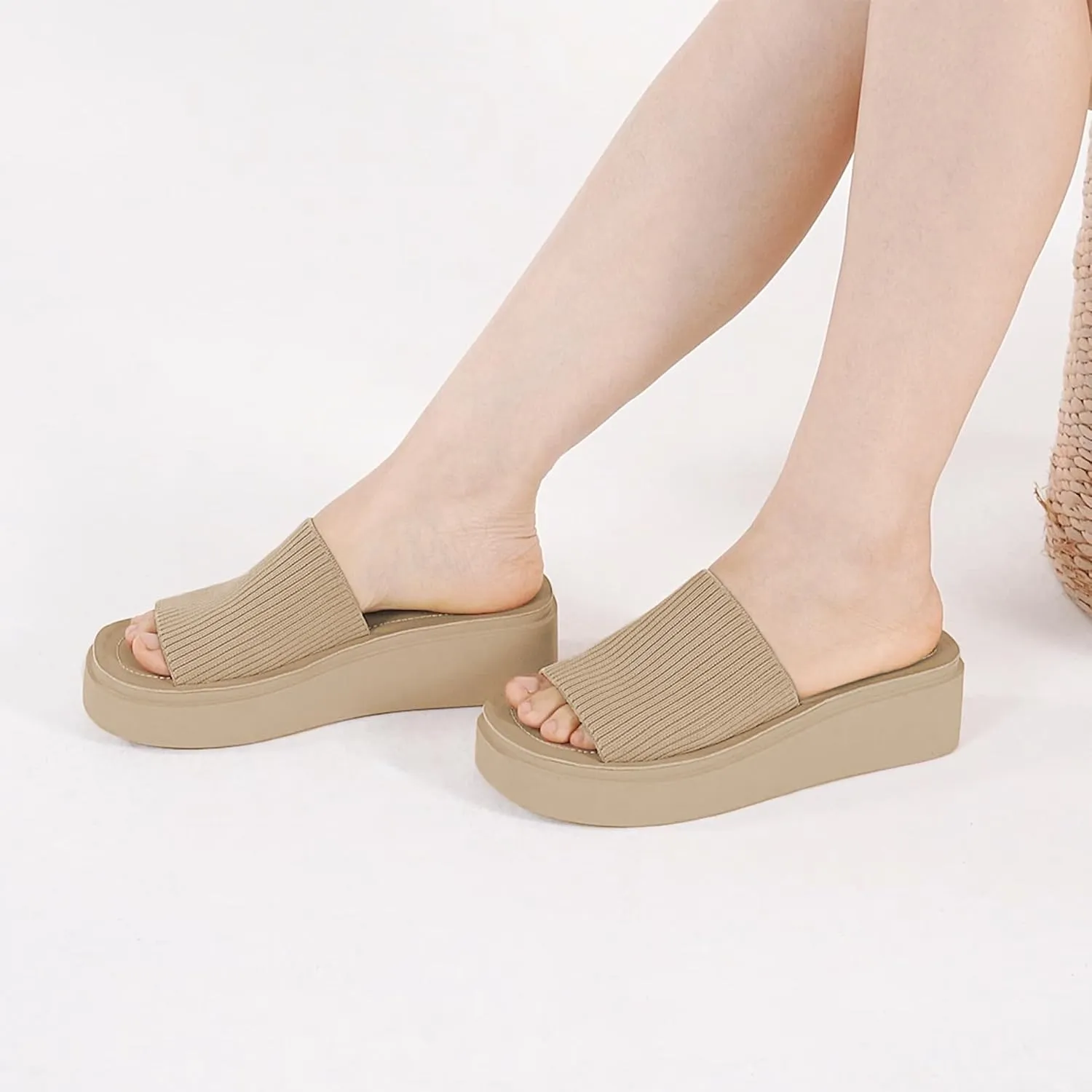 Athlefit Women's Slip On Platform Sandals Comfortable Open Toe Summer Flatform Slide Sandals