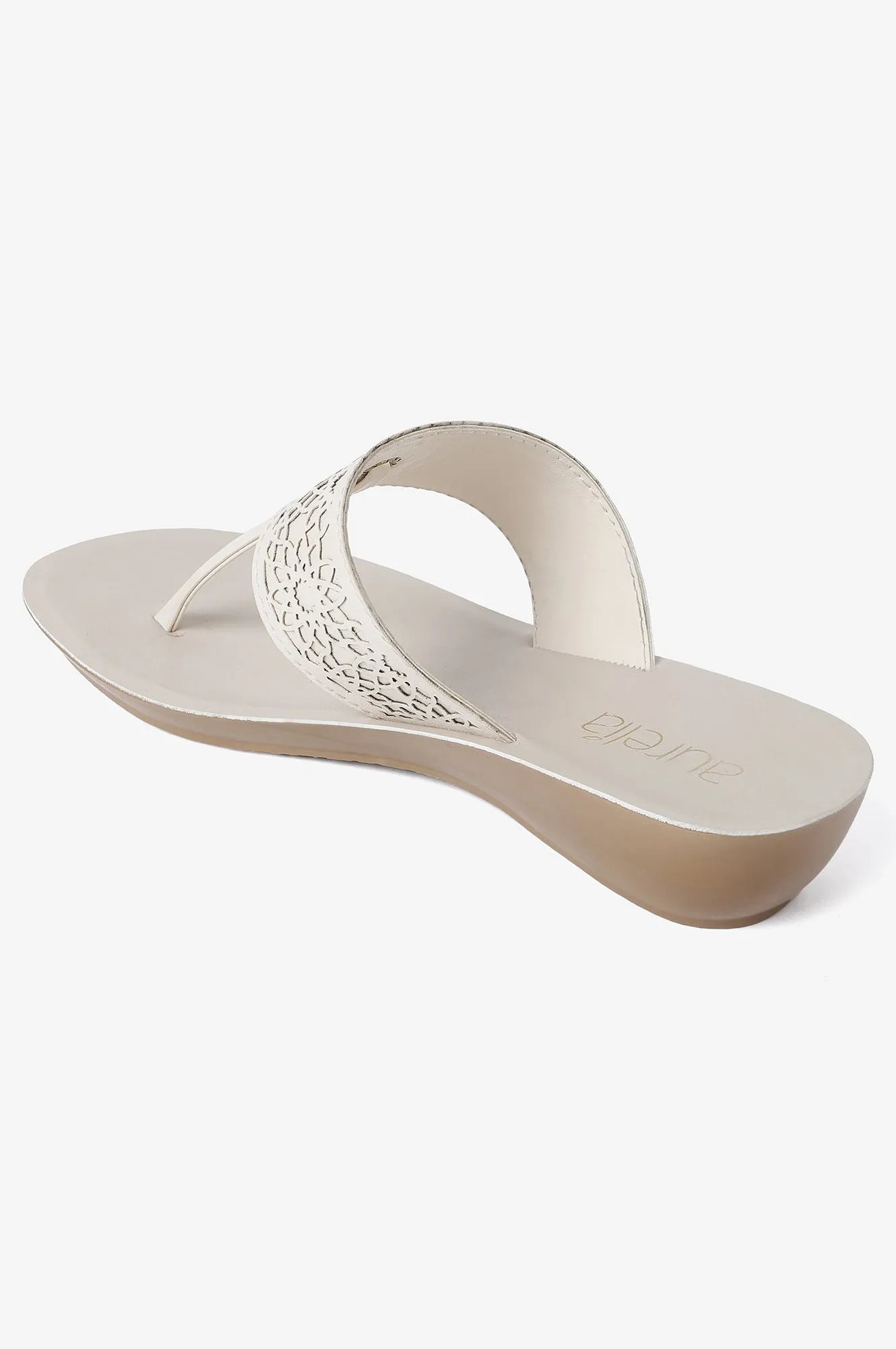 Aurelia Laser Cut Ecru Almond Toe Wedge
