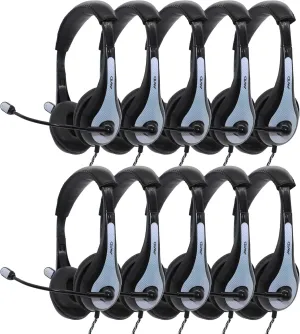Avid AE-36 White On-Ear Stereo Headphones with Boom Microphone (10-Pack)