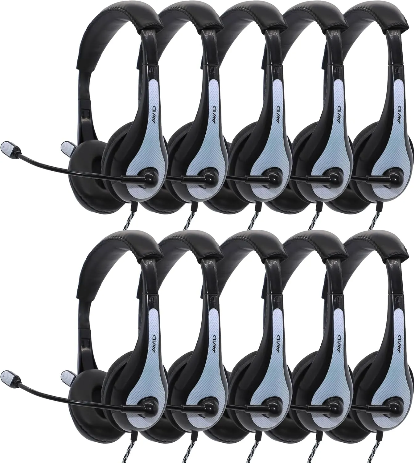 Avid AE-36 White On-Ear Stereo Headphones with Boom Microphone (10-Pack)