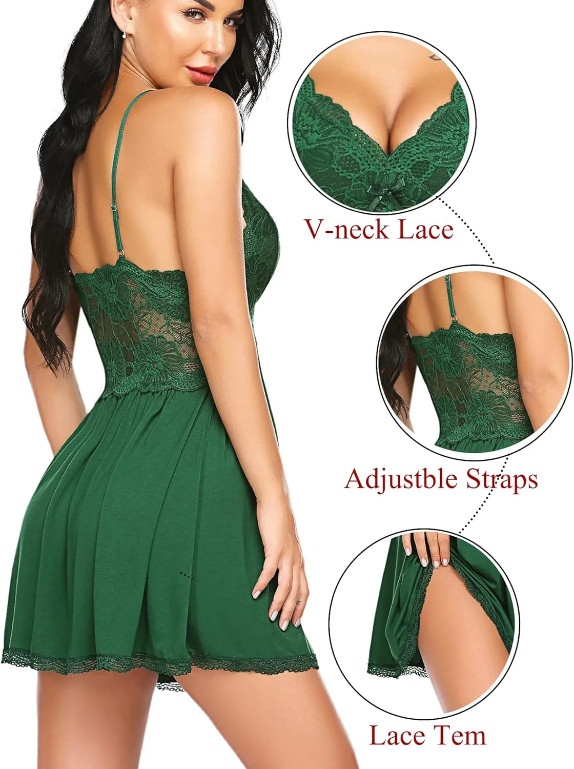 Avidlove Women Chemise Night Gown Lace Modal Sleepwear V-Neck Full Slip Babydoll Lingerie Sexy Nightgowns