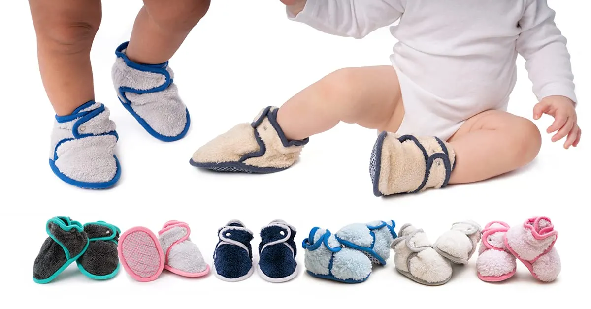 baby deedee Booties with Grippers, Soft Shoes, Baby Slippers for Girls and Boys Crib, Fuzzy Navy, 18 Months Unisex Infant