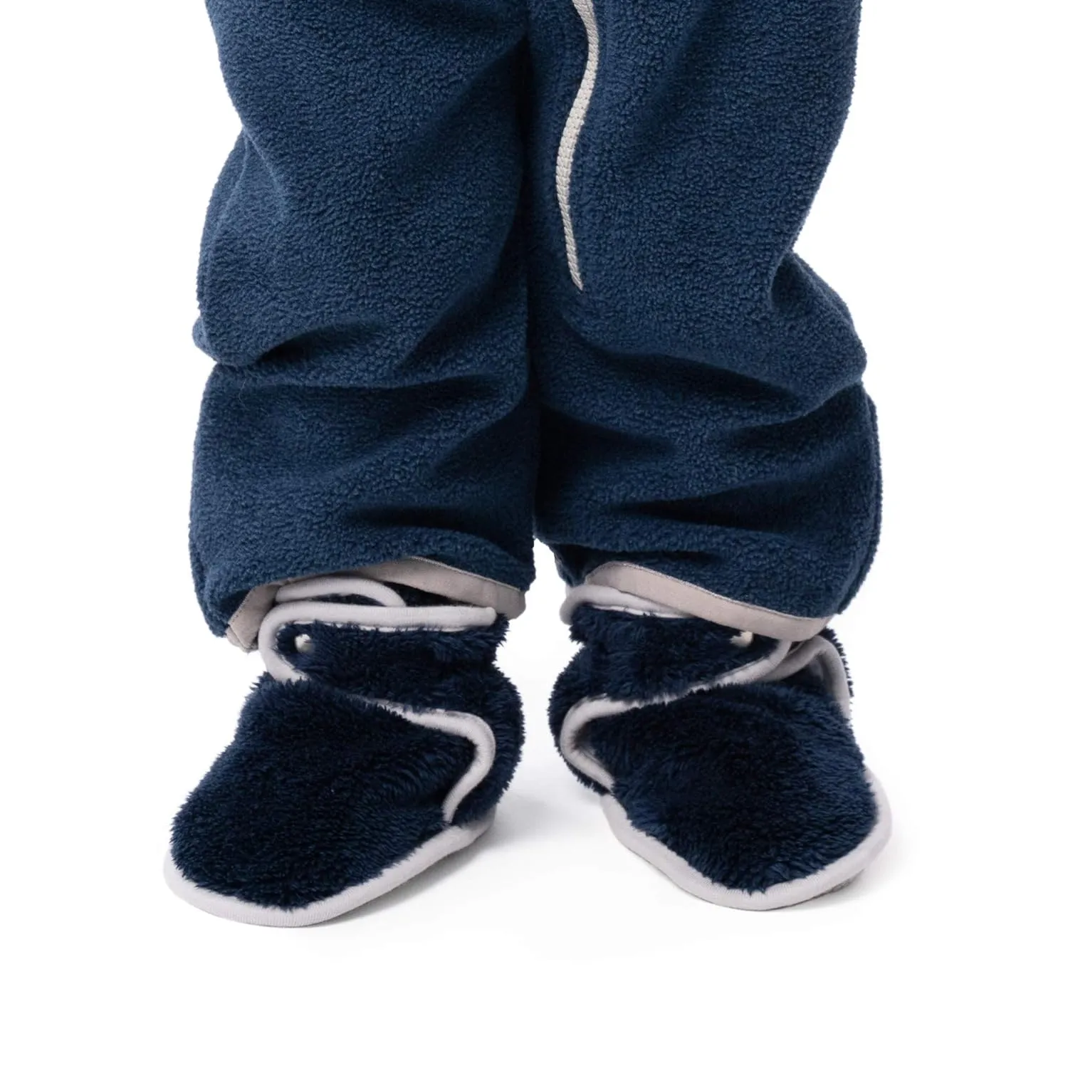 baby deedee Booties with Grippers, Soft Shoes, Baby Slippers for Girls and Boys Crib, Fuzzy Navy, 18 Months Unisex Infant