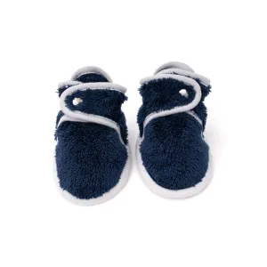 baby deedee Booties with Grippers, Soft Shoes, Baby Slippers for Girls and Boys Crib, Fuzzy Navy, 18 Months Unisex Infant