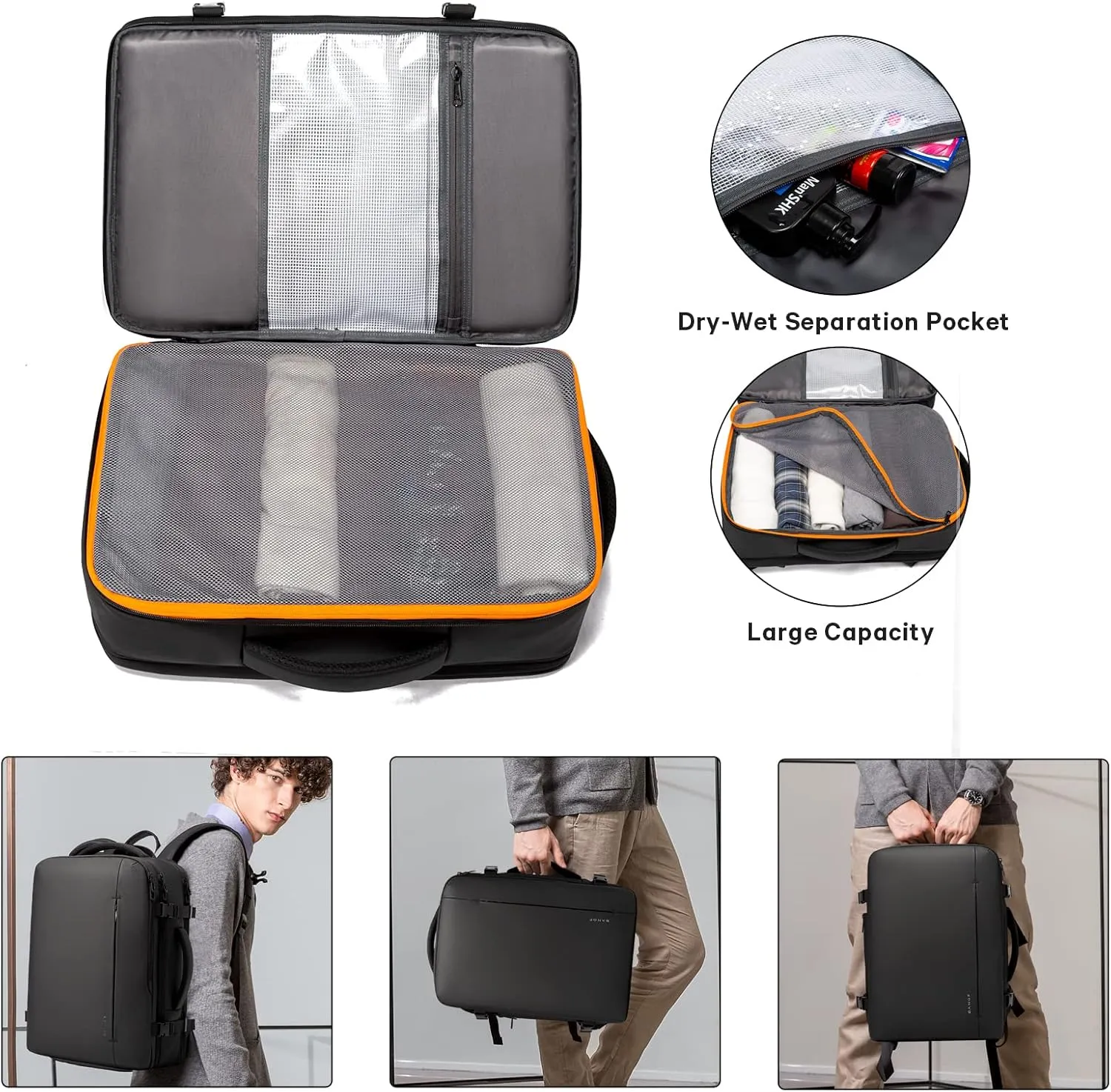 BANGE 35L Men's Expandable Laptop Backpack for 17.3Inch Laptop, Carry On Backpack Fits Under Seat Airline Approved, Personal Item Travel Bag for Men…