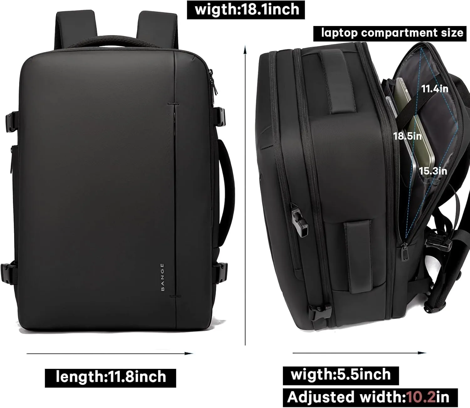 BANGE 35L Men's Expandable Laptop Backpack for 17.3Inch Laptop, Carry On Backpack Fits Under Seat Airline Approved, Personal Item Travel Bag for Men…