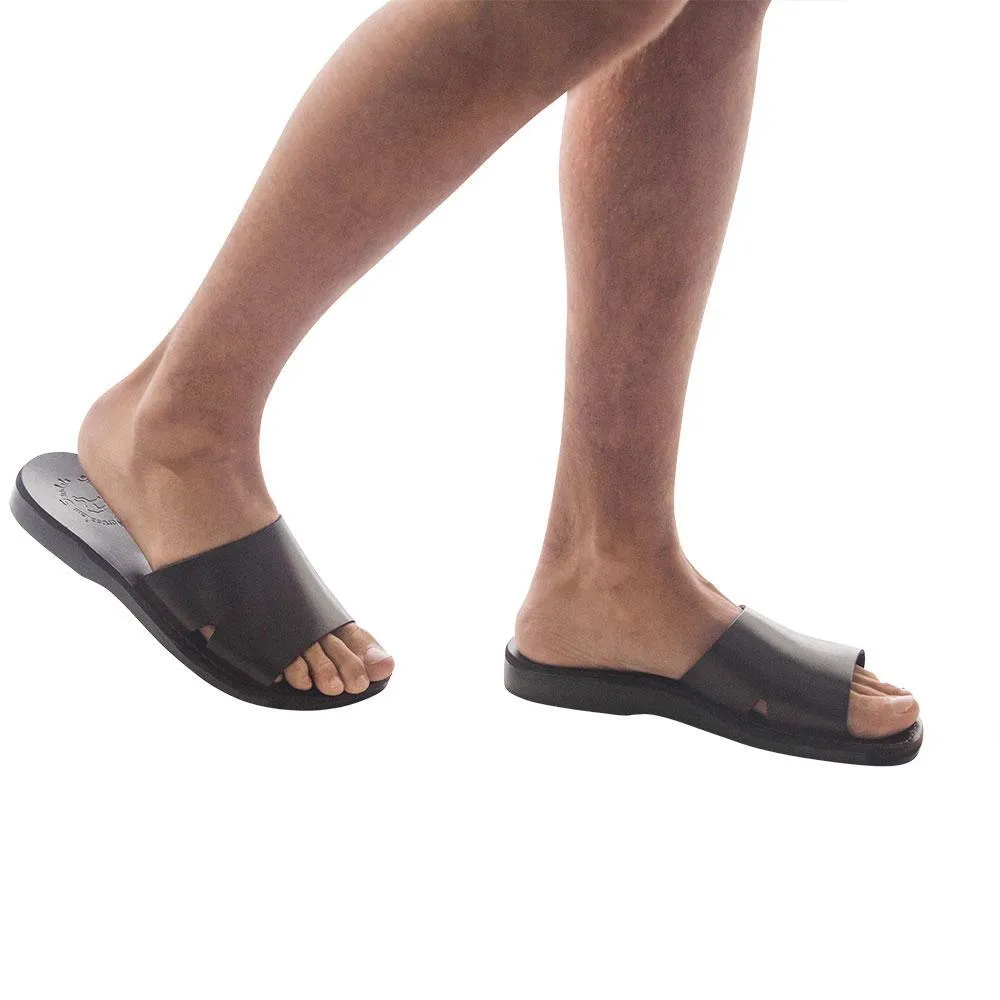 Bashan - Leather Wide Strap Slide Sandal | Brown