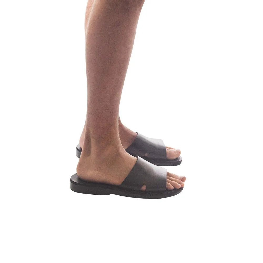 Bashan - Leather Wide Strap Slide Sandal | Brown