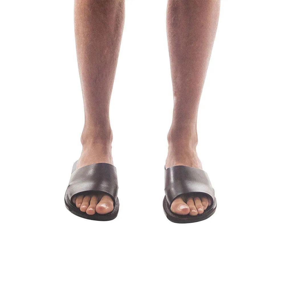 Bashan - Leather Wide Strap Slide Sandal | Brown