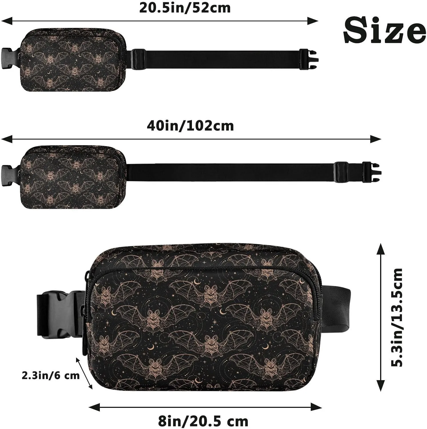 Bats Moon Fanny Packs for Women & Men Waterproof Waist Pack Fashion Casual Crossbody Bags Hip Bum Bag with Adjustable Strap Hands Free for Outdoors, Hiking, Running, Travel