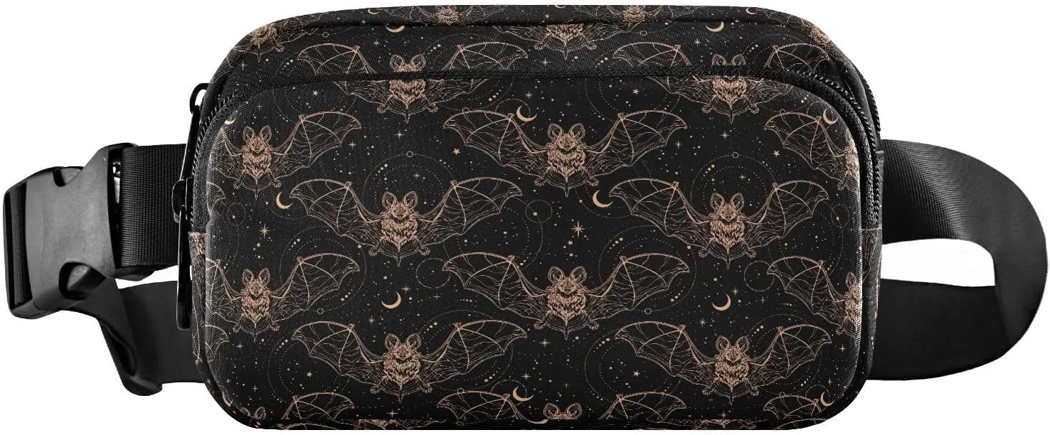 Bats Moon Fanny Packs for Women & Men Waterproof Waist Pack Fashion Casual Crossbody Bags Hip Bum Bag with Adjustable Strap Hands Free for Outdoors, Hiking, Running, Travel