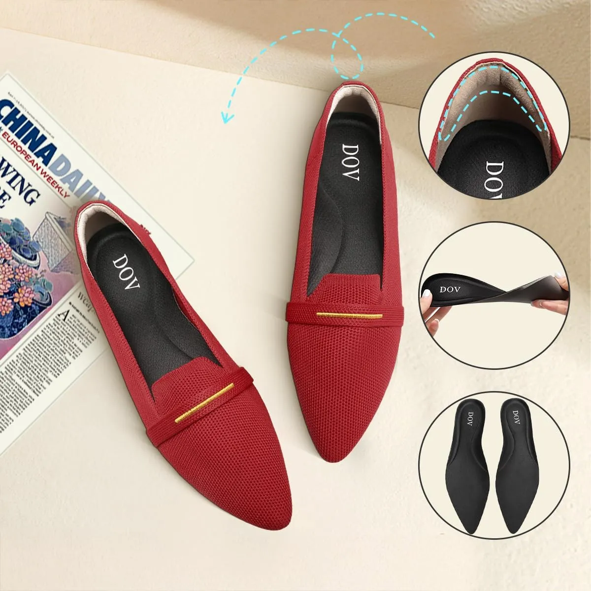 Bealin Womens Flats Dressy Pointed Toe Knit Ballet Shoes Confortable Women Soft Flats Shoes Slip On Loafer Shoes