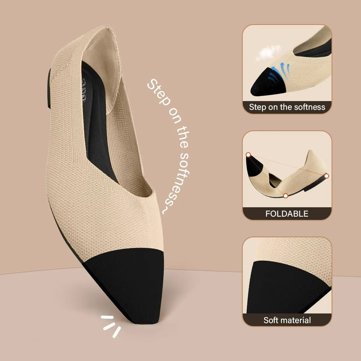 Bealin Womens Flats Dressy Pointed Toe Knit Ballet Shoes Confortable Women Soft Flats Shoes Slip On Loafer Shoes