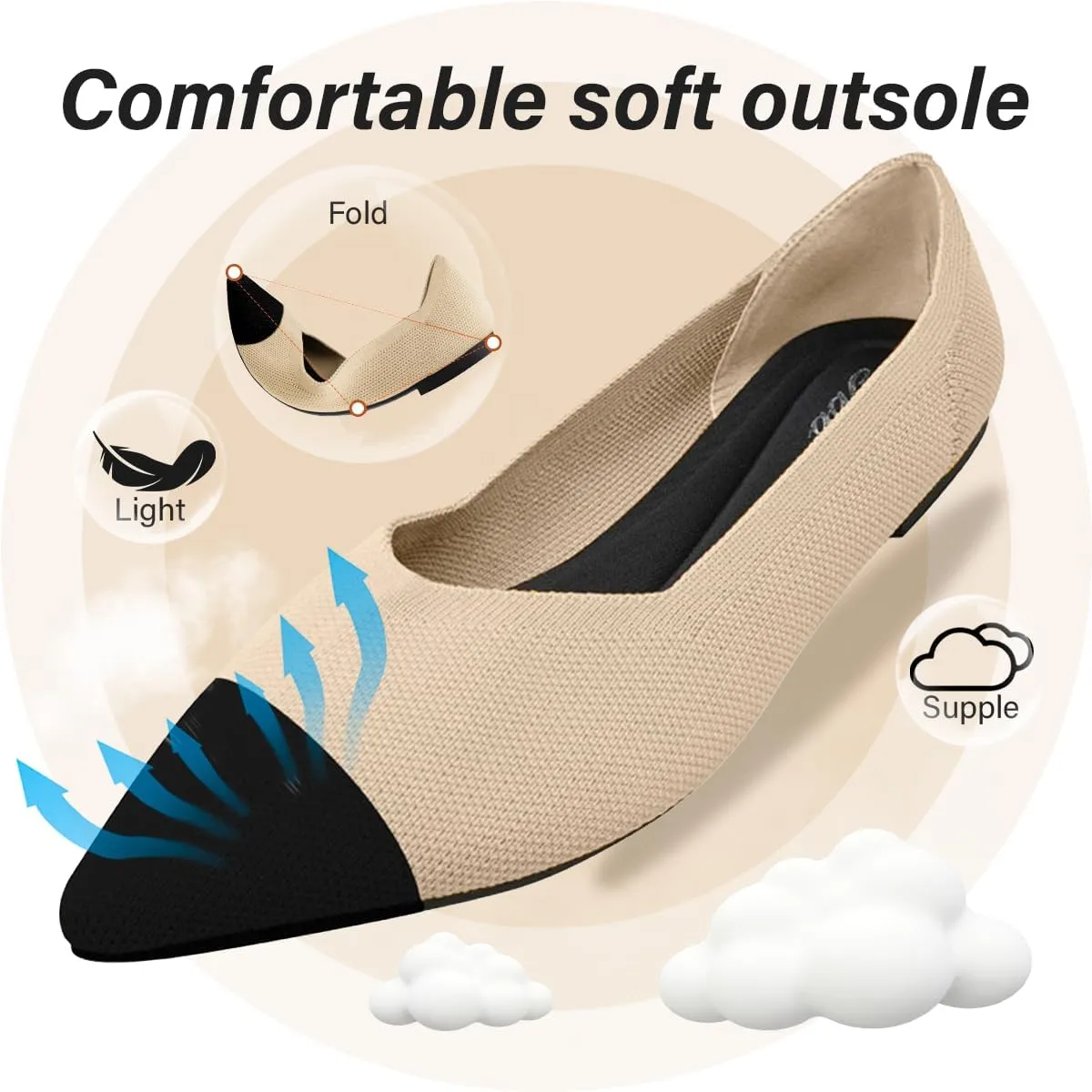 Bealin Womens Flats Dressy Pointed Toe Knit Ballet Shoes Confortable Women Soft Flats Shoes Slip On Loafer Shoes