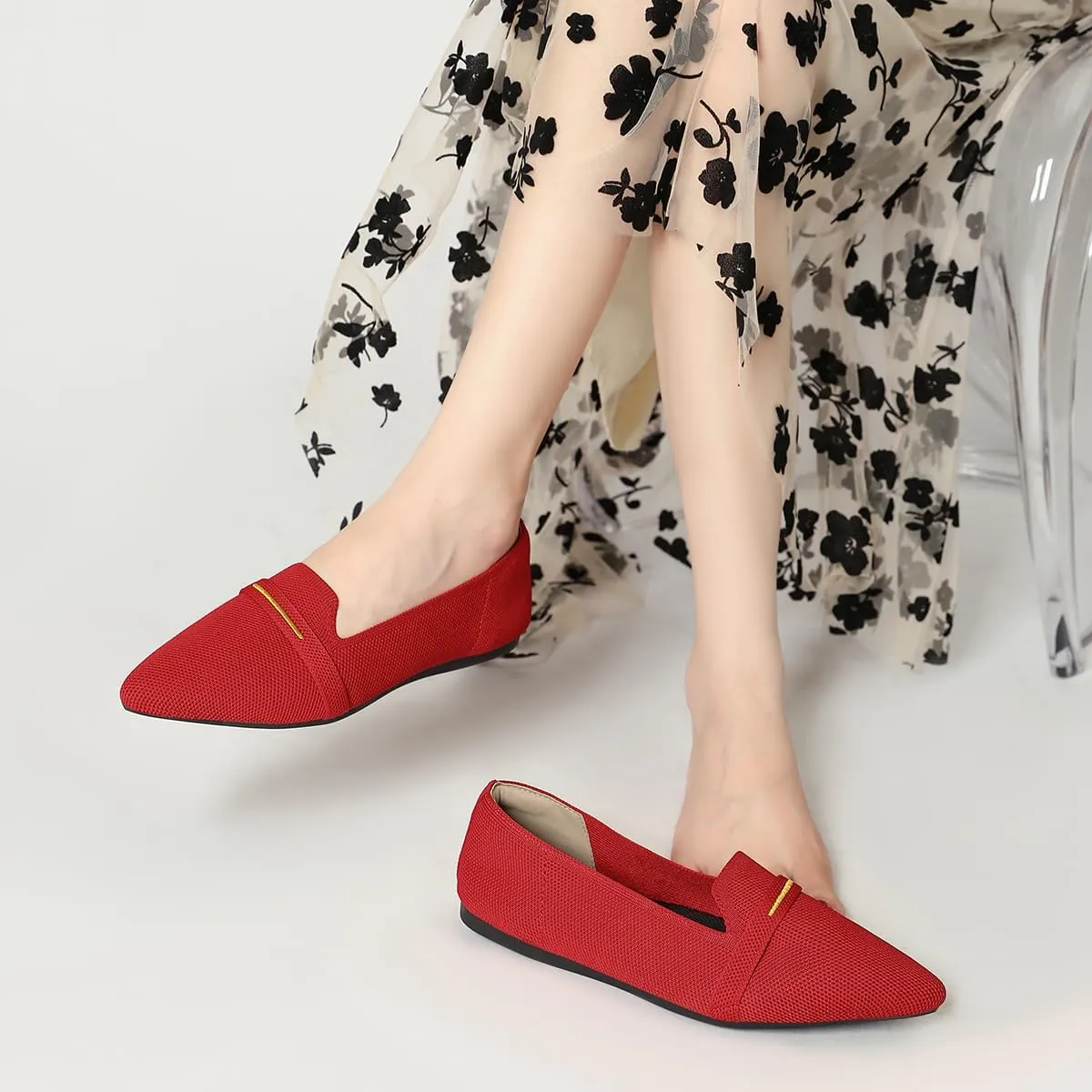 Bealin Womens Flats Dressy Pointed Toe Knit Ballet Shoes Confortable Women Soft Flats Shoes Slip On Loafer Shoes