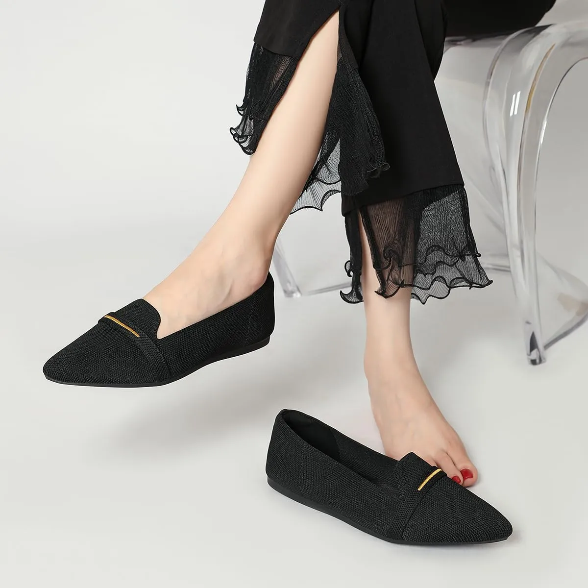 Bealin Womens Flats Dressy Pointed Toe Knit Ballet Shoes Confortable Women Soft Flats Shoes Slip On Loafer Shoes