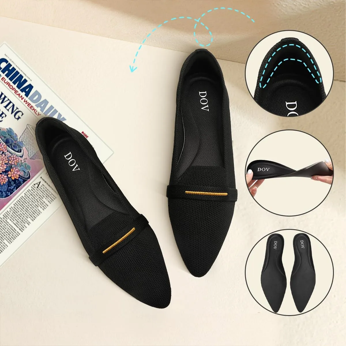 Bealin Womens Flats Dressy Pointed Toe Knit Ballet Shoes Confortable Women Soft Flats Shoes Slip On Loafer Shoes