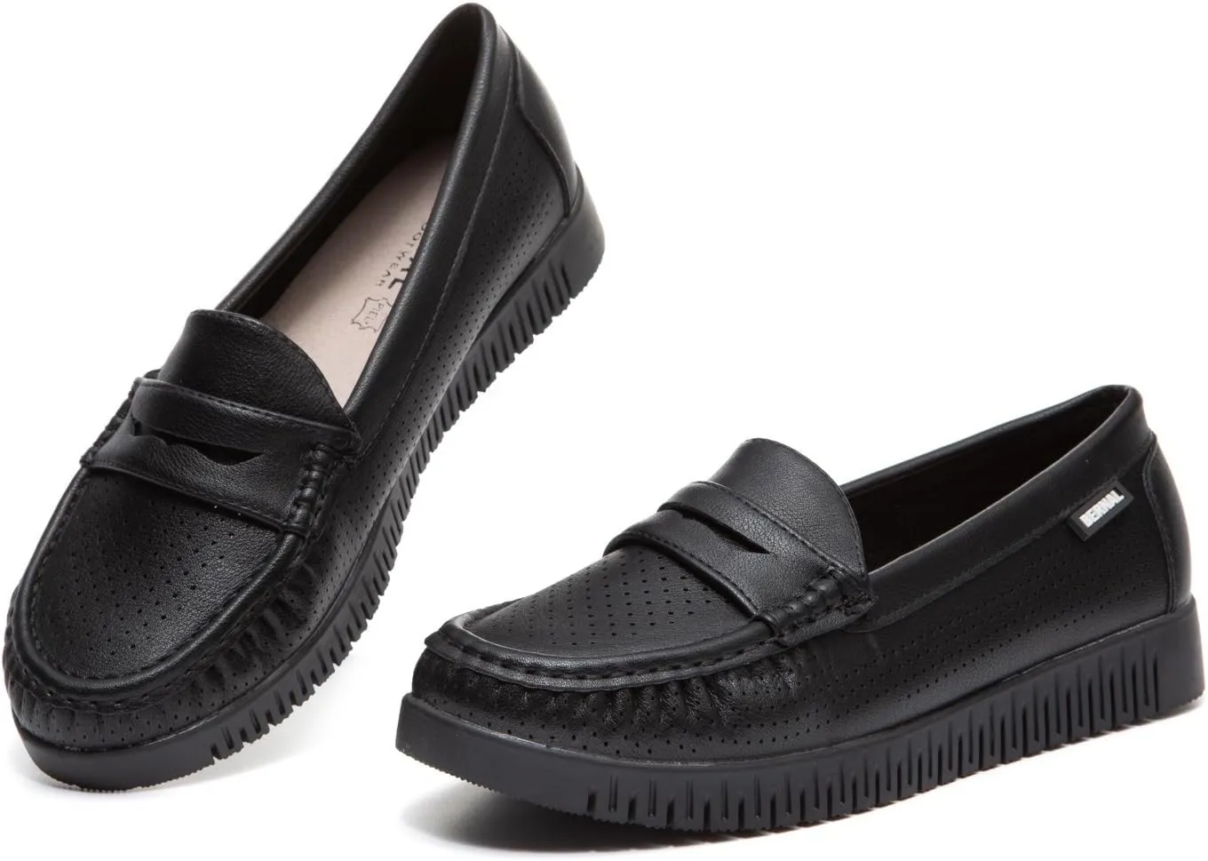 Bernal Loafers for Women Slip On Penny Loafers Hollow Out Breathable Slip On Flat Shoes Work Walking Shoes with Buckle