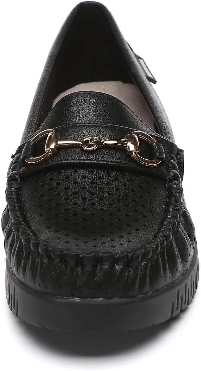 Bernal Loafers for Women Slip On Penny Loafers Hollow Out Breathable Slip On Flat Shoes Work Walking Shoes with Buckle