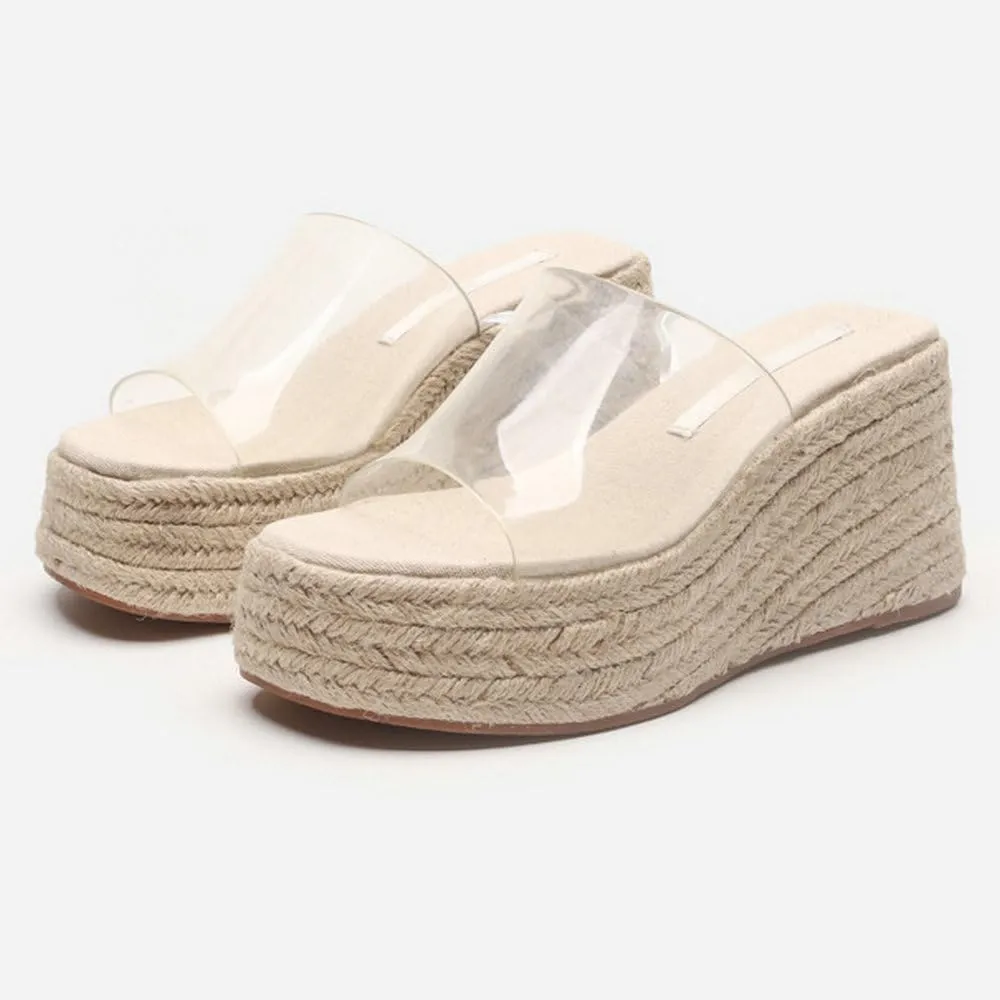 Betastella Womens Platform Espadrilles Wedge Slide Sandals Open Toe Slingback Mules Summer Beach Shoes