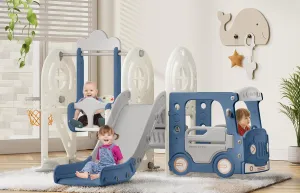 BIERUM Toddler Slide for Toddlers Age 1-3 with Basketball Hoop and Swing, Baby Slide for Kids Ideal Gift, Indoor Outdoor Backyard Playground Blue Gray