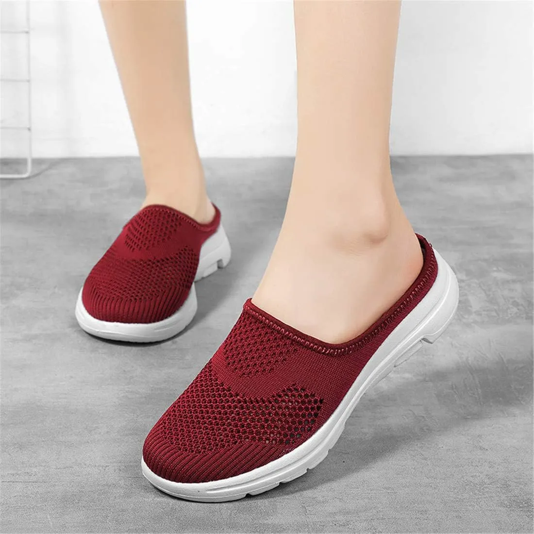 BIFINI Womens Backless Sneakers Mesh Slip-on Mule Shoes Breathable Slippers