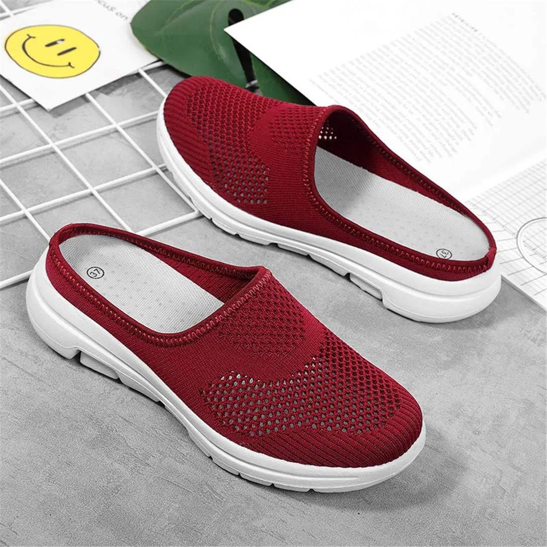 BIFINI Womens Backless Sneakers Mesh Slip-on Mule Shoes Breathable Slippers