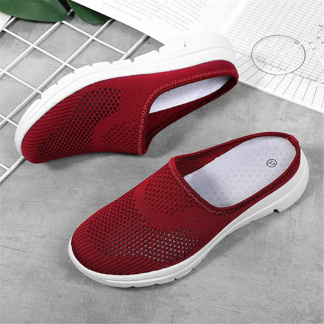 BIFINI Womens Backless Sneakers Mesh Slip-on Mule Shoes Breathable Slippers
