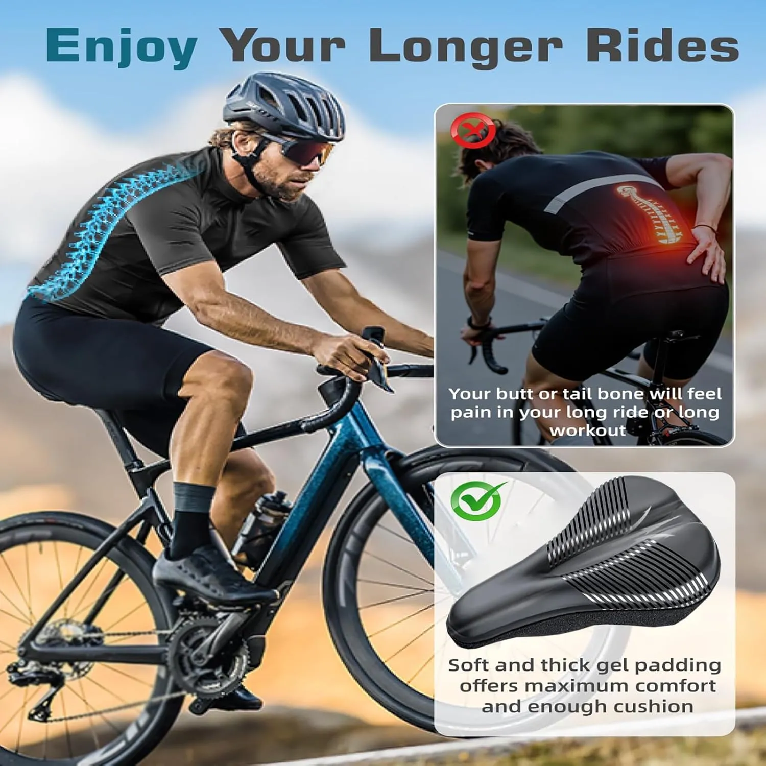 Bike Seat Cushion for Giant Envie Advanced Envie Advanced Pro Escape Escape Disc, Memory Foam & Gel Padded Cover Bicycle Seat for Men Women Shock-Absorbing Comfort Bike Seat Pad,B