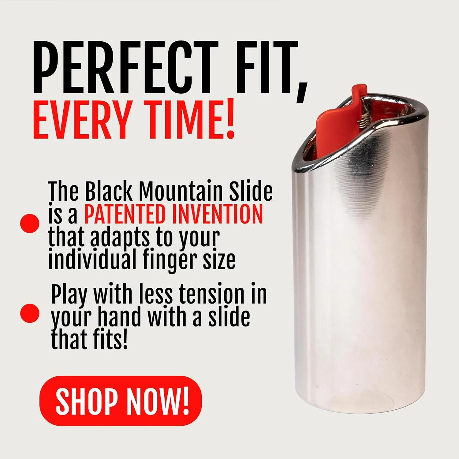 Black Mountain Ultra-Smooth Guitar Slides –Nickle Plated Patented Invention that Adapts to Your Finger, Durable and Comfortable Guitar Slider, Full Sized Slide with Spring-Arm Attachment - (Regular)
