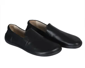 Black Slip-On Wide Barefoot Shoes Smooth Leather Handmade 6mm Rubber Outsole