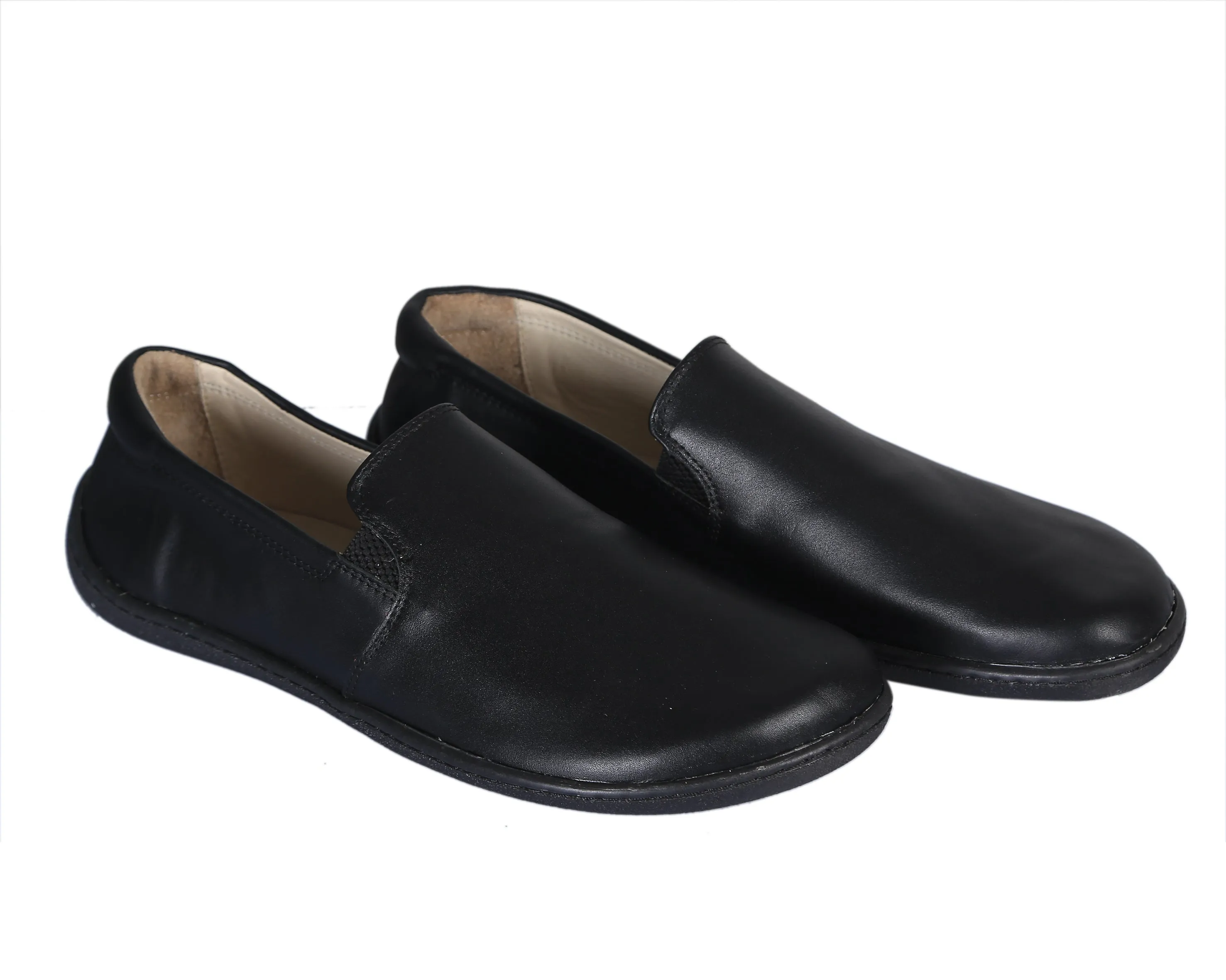 Black Slip-On Wide Barefoot Shoes Smooth Leather Handmade 6mm Rubber Outsole